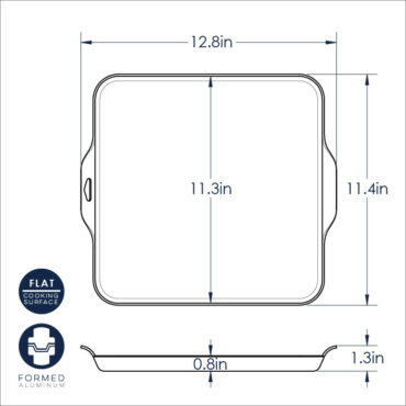 Nordic Ware Square Griddle King dimensional diagram showing measurements and specifications on white background