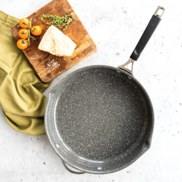 Nordic Ware Verde ceramic nonstick 12-inch skillet with golden chicken piccata, capers and lemon slices
