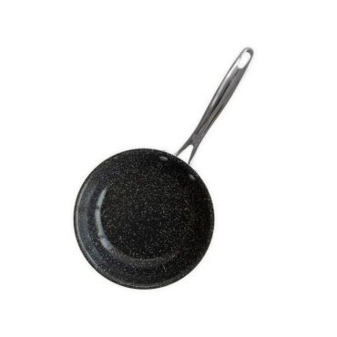 Nordic Ware Basalt 8-inch saute skillet with black non-stick interior and brushed aluminum exterior