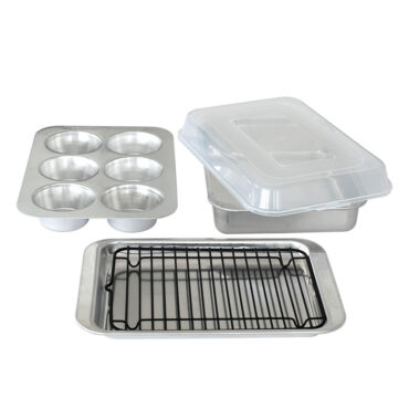 Nordic Ware Naturals aluminum 5-piece bakeware set with sheet pans, cooling racks, and baking dishes