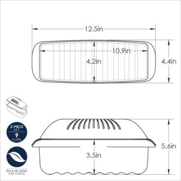 Nordic Ware red plastic microwave pasta cooker with lid, rectangular container with measurement markings