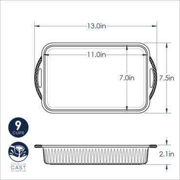 Nordic Ware ProCast aluminum baking pan, rectangular 7x11 inch with straight sides, natural silver finish