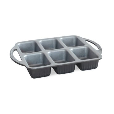 Nordic Ware ProCast aluminum mini loaf pan with 8 rectangular cavities, dark gray nonstick finish