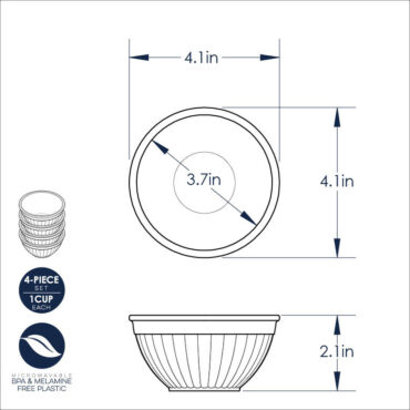 Nordic Ware 4-piece prep and serve mini bowl set dimensional drawing showing measurements and specifications