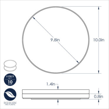 Technical dimensional drawing showing measurements and specifications for Nordic Ware 10-inch aluminum meal plates