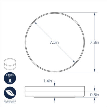 Technical line drawing showing dimensions and measurements of Nordic Ware 8-inch round lunch plate