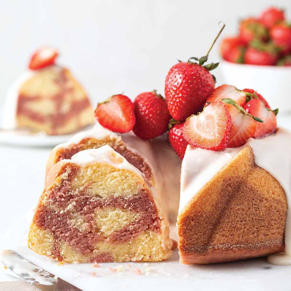 Visit Marbled Strawberry Bundt Cake with Buttermilk Glaze Recipe