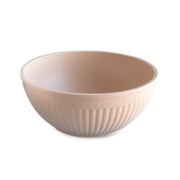 Nordic Ware 2-quart ceramic mixing bowl in warm sunglow tan color, round shape with smooth interior