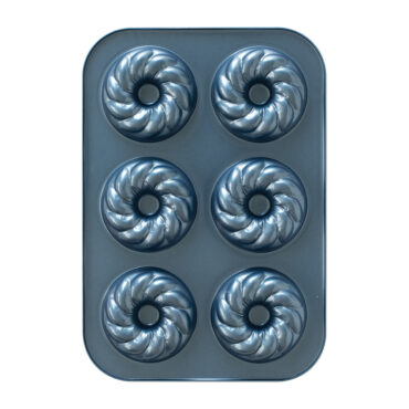 Nordic Ware aluminum French Twist Donut Pan with 12 twisted fluted cavities, natural silver finish