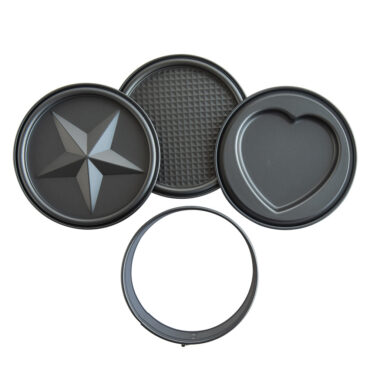 Nordic Ware 7-inch aluminum springform pan with removable bottom and two embossed decorative discs, silver finish