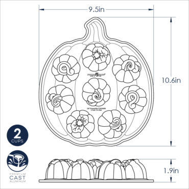 Nordic Ware aluminum Lil' Pumpkin Cakelets pan with 6 pumpkin-shaped cavities, natural silver finish