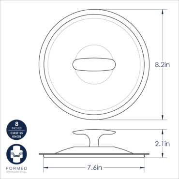 Nordic Ware 8-inch Basalt stainless steel lid technical diagram showing dimensions and measurements