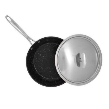 Nordic Ware Basalt 12-inch sauté skillet with matching lid, black non-stick surface, aluminum cookware set