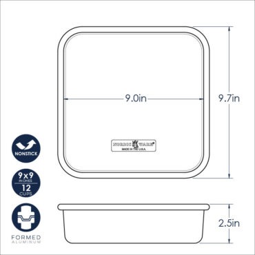 Nordic Ware Brilliant 9-inch square cake pan, aluminum with non-stick coating, silver finish