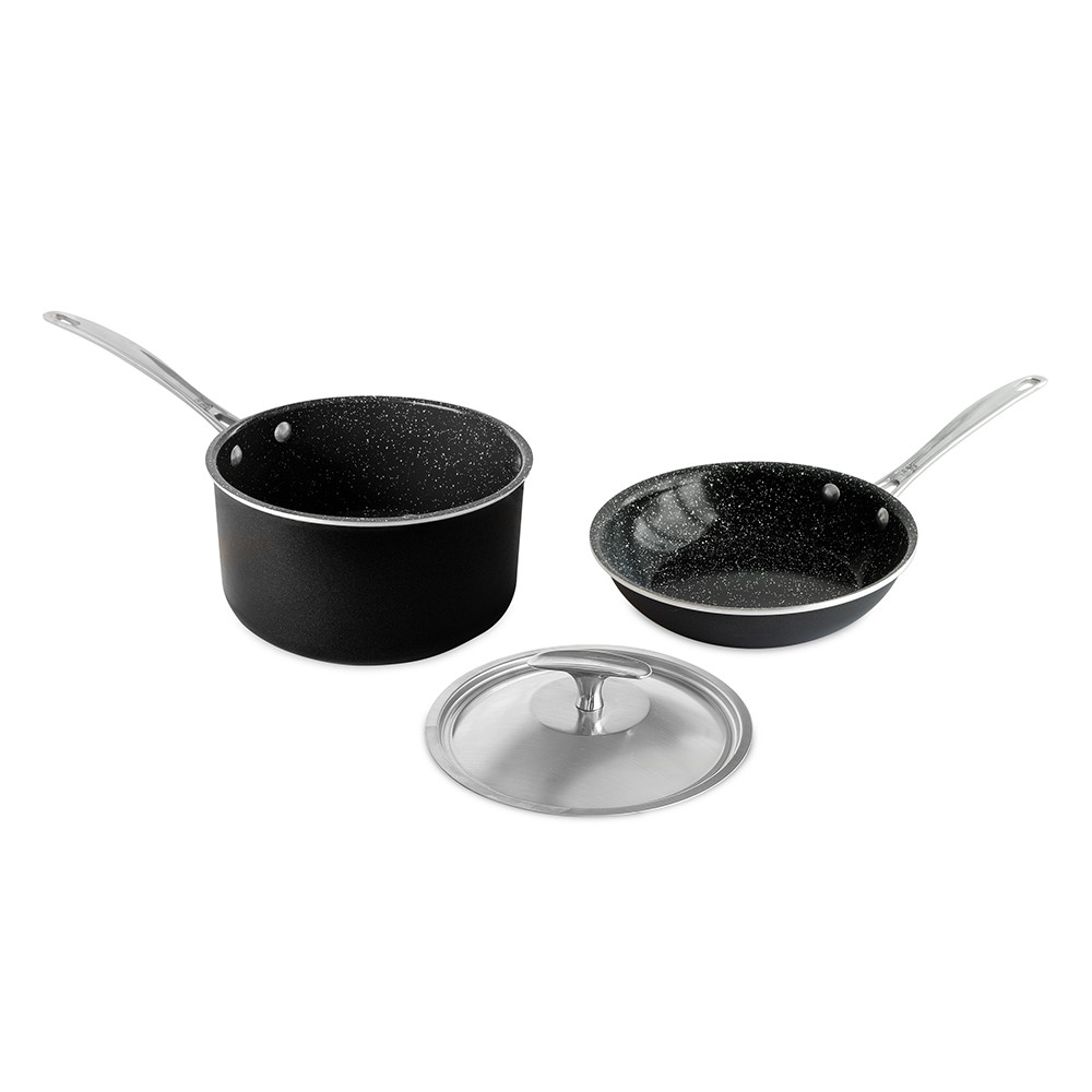 Basalt 3 Piece 8 Inch Sauté Skillet and 3 Qt Sauce Pan with Lid View 1