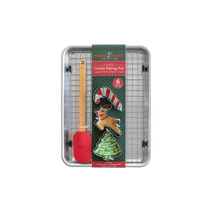 Nordic Ware Naturals® Quarter Sheet with Rack, Cookie Cutters and Spatula with a white background.