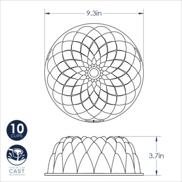 Nordic Ware Kaleidoscope Bundt pan, aluminum with intricate geometric sunburst pattern, silver finish