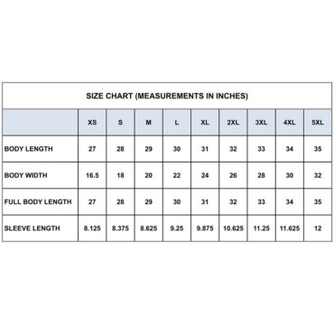 Tshirt Sizing Chart