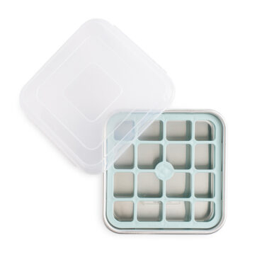 Nordic Ware Brownie Buddy baking set with aluminum pan and plastic cutting grid, overhead view on white background