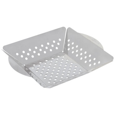 Nordic Ware aluminum perforated grilling basket with hinged lid and long handles, silver finish