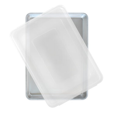 Nordic Ware aluminum big batch pan with matching lid, rectangular deep baking dish, natural silver finish