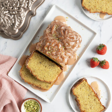 Visit Pistachio Wildflower Loaf Cake with Strawberry Glaze Recipe