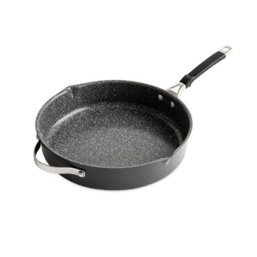 Nordic Ware Verde 12-inch ceramic nonstick skillet with lid, forest green exterior, angled view