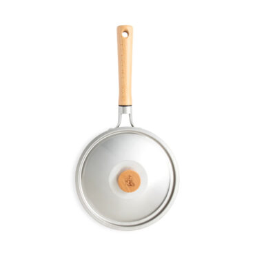 Nordic Ware 3-quart aluminum saucepan with lid, round shape, natural silver finish with black handle