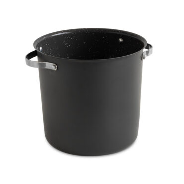 Nordic Ware Verde 12-quart aluminum stock pot with lid, dark green ceramic nonstick coating on white background