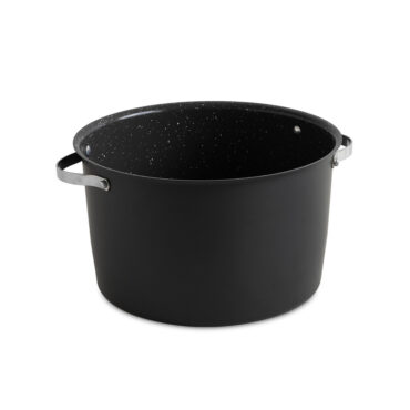 Nordic Ware Verde 16-quart aluminum stock pot with glass lid, silver exterior finish on white background