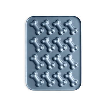 Nordic Ware aluminum puppy-shaped treat baking pan with 12 cavities, twilight blue non-stick coating