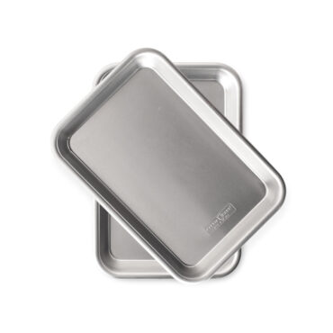 Nordic Ware aluminum burger grilling trays, rectangular with indented wells for patties, natural silver finish