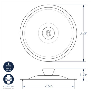 Nordic Ware 8-inch stainless steel cardamom lid dimensional drawing with measurements and specifications