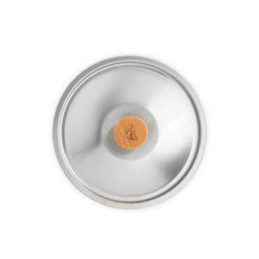 Nordic Ware 8-inch stainless steel lid with cardamom-inspired textured pattern, circular with center knob