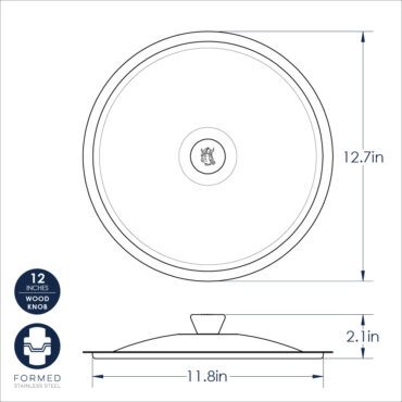 Nordic Ware 12-inch stainless steel cardamom lid dimensional drawing with measurements and specifications