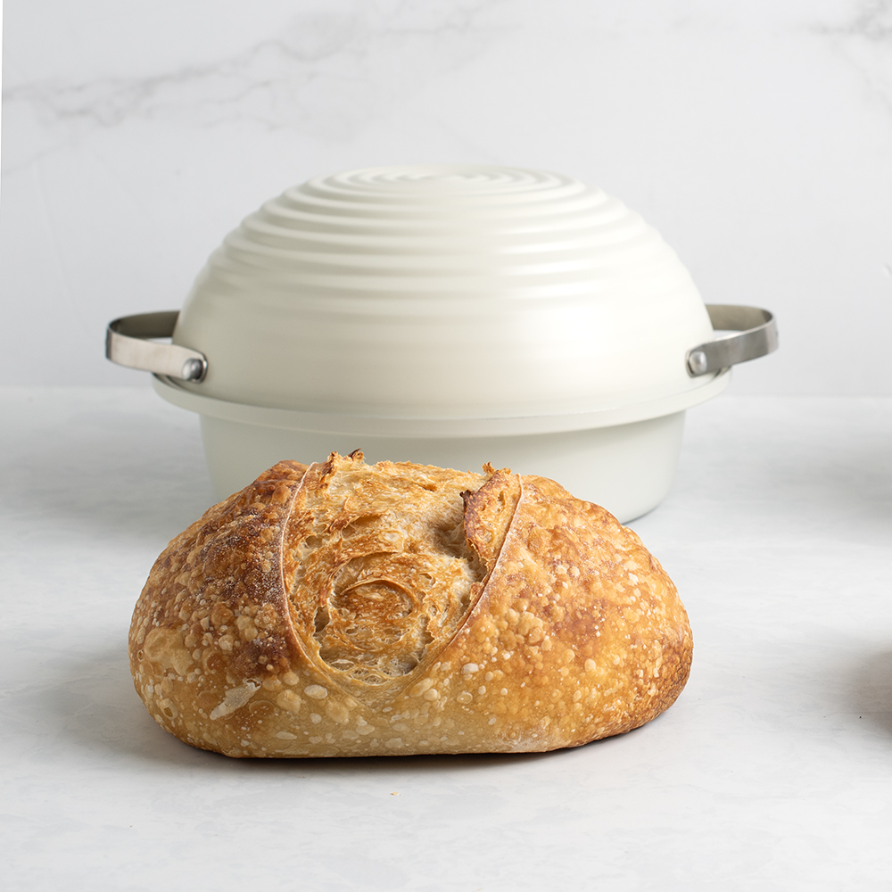 View of a sourdough bread loaf with Nordic Ware's Bread Baking Pan