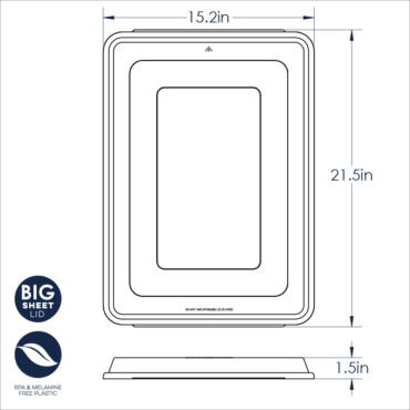 Technical dimensional drawing showing measurements and specifications for Nordic Ware Prism Big Batch Pan lid
