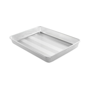 Nordic Ware Prism white high-sided rectangular baking pan with clear plastic lid, aluminum construction