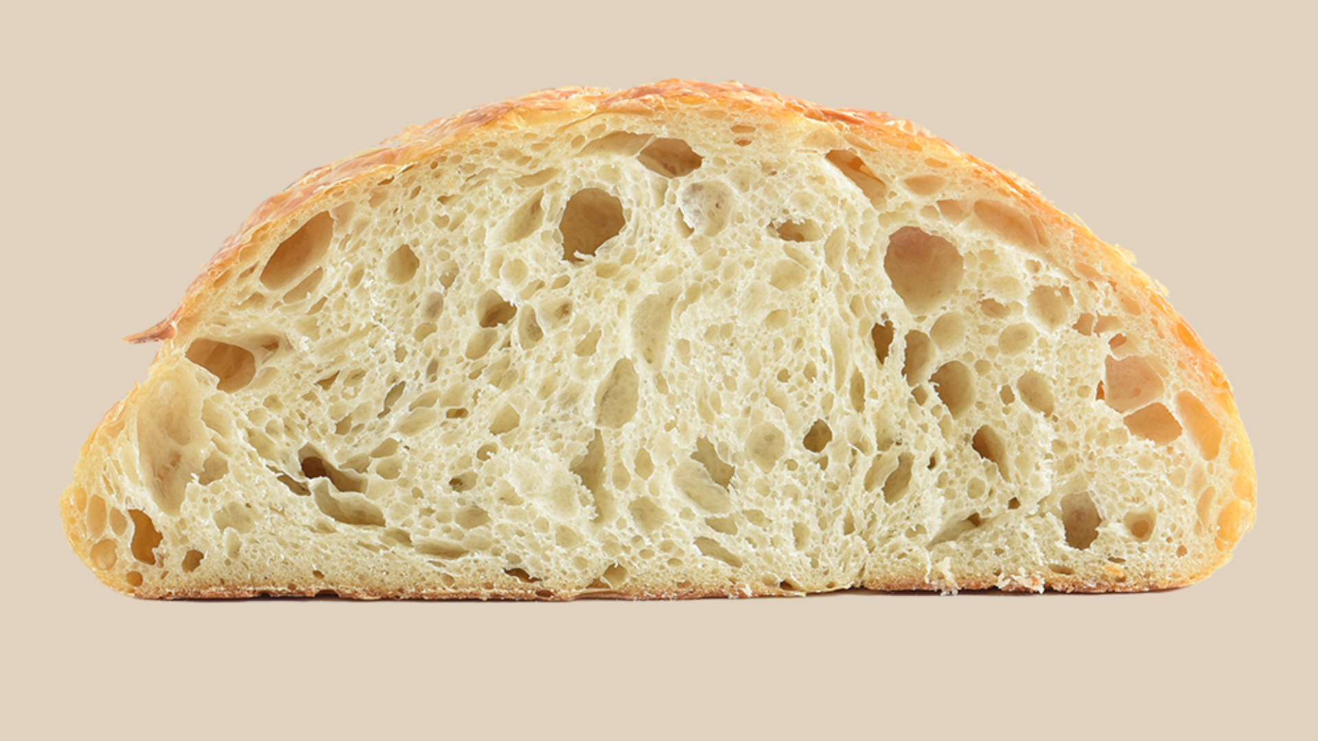 Cross section of a perfectly fermented loaf of sourdough bread.