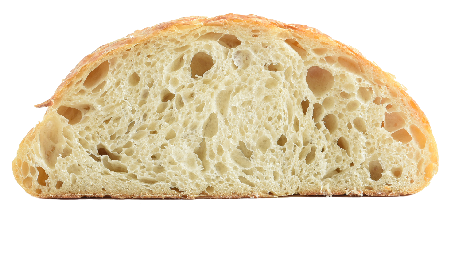 Cross section of a perfectly fermented and baked loaf of sourdough bread
