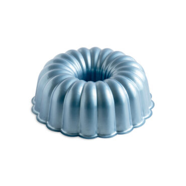 Nordic Ware aluminum Elegant Party bundt pan with decorative swirled fluted design, silver finish