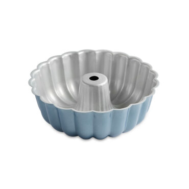 Nordic Ware Elegant Party bundt pan interior view, aluminum with intricate fluted design and center tube