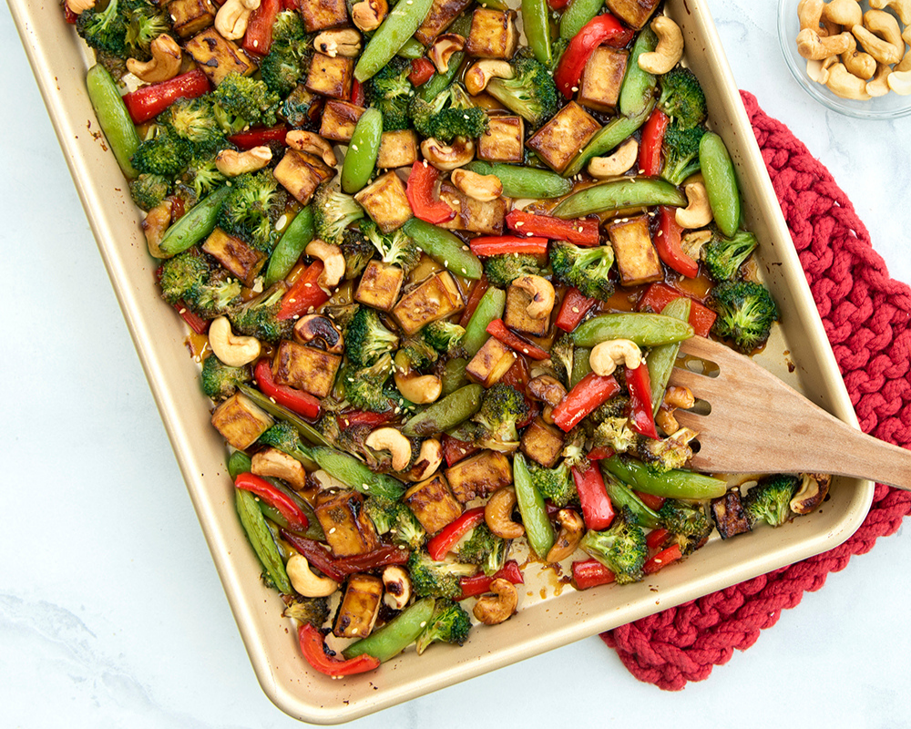 Vegetables and Tofu on Naturals® Nonstick Baker's Half Sheet Roasted vegetables and tofu on a Naturals® Nonstick Baker's Half Sheet.