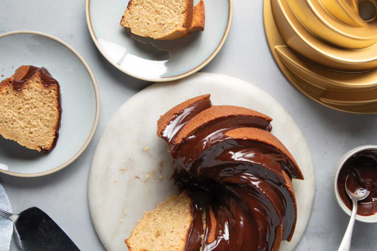 Peanut Butter Banana Bundt Cake with Chocolate Glaze