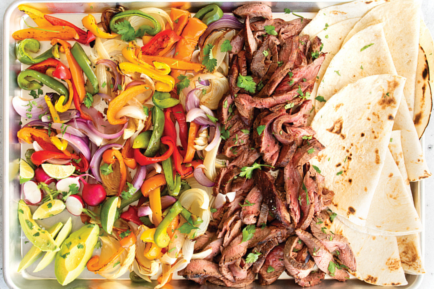 Sheet pan steak fajitas.