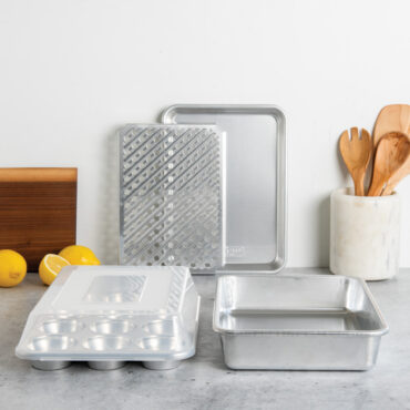 naturals 5 piece bakeware set displayed on countertop