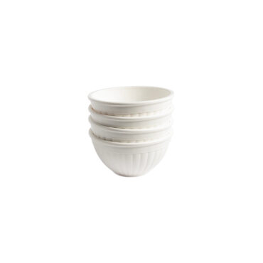 Four white mini bowls with nested together