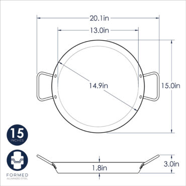 nordic ware paella pan technical drawing with measurements