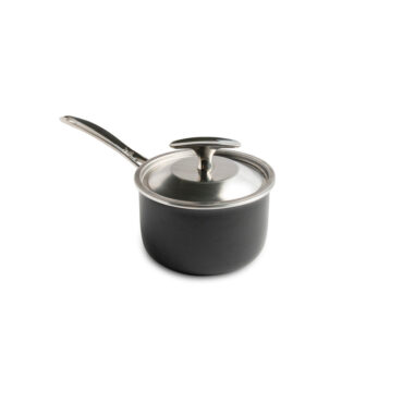 basalt 1.5qt saucepan with lid on white background