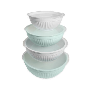 Nordic Ware 8 piece seaglass and white bowl set including 7 quart, 5 quart, 3.5 quart and 2 quart bowls with lids